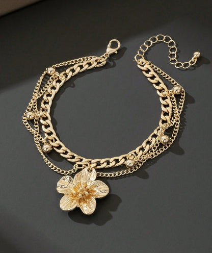 Shein 1pc Vacation Style Line & Tassel Golden Flower Pendant Multilayers