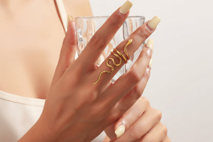 shein 1pc Women's Stainless Steel 18K Gold Vintage Exaggerated Snake-Shaped Open Ring,