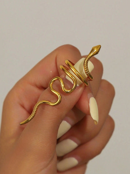 shein 1pc Women's Stainless Steel 18K Gold Vintage Exaggerated Snake-Shaped Open Ring,