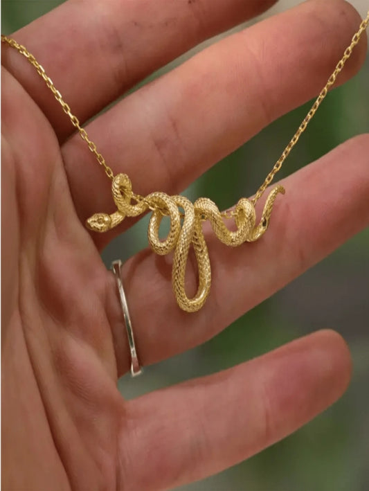 SHEIN Glittering Golden Silver Snake Chain Necklace - Edgy Punk Rock Hip Hop Jewelry