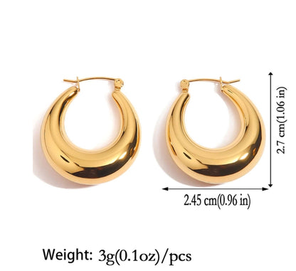 SHEIN Women's Thick Gold Hoop Earrings, 18K Gold-Plated, Low Allergenicity, Oval-Shaped Earrings,