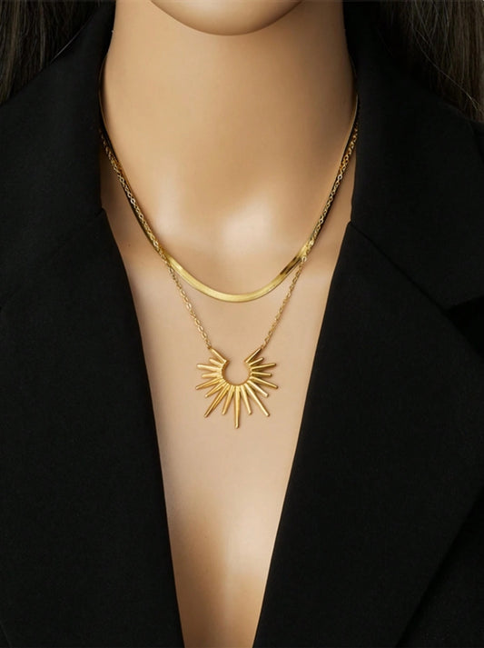 SHEIN 1pc Vintage Stainless Steel Double Layer Sunflower Dramatic Choker Necklace For Women