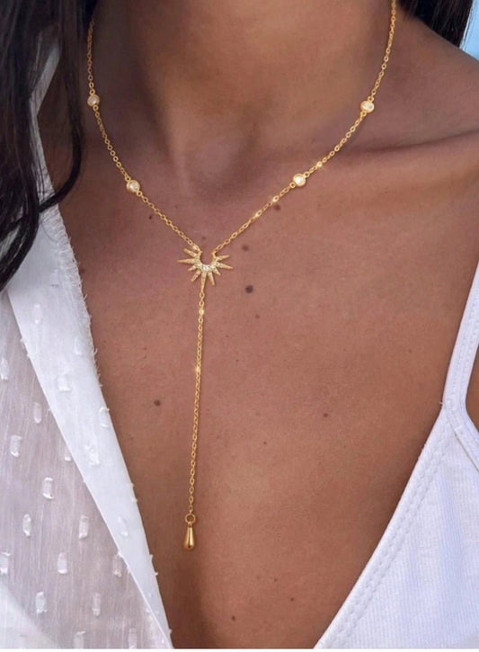 SHEIN 1pc Fashion Women's Statue Of Liberty Golden Y-Shape Chain Long Tassel Beach Necklace