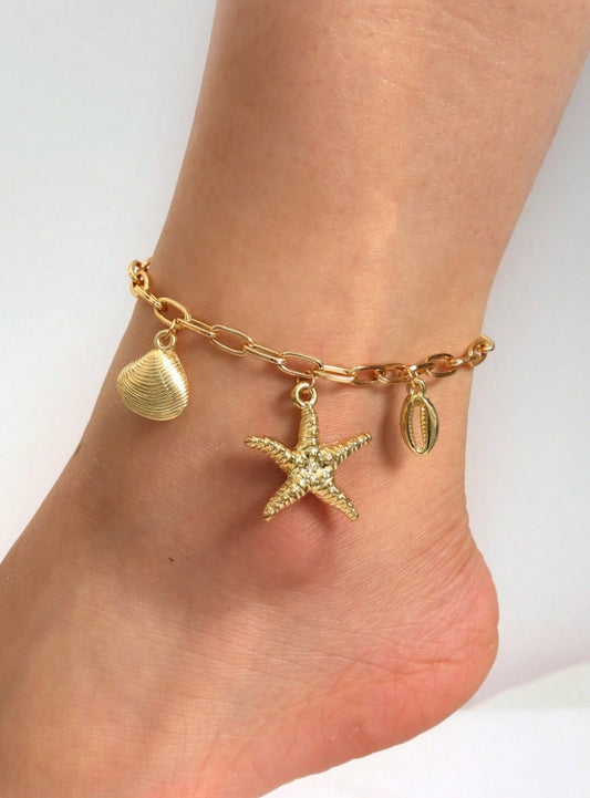 SHEIN 1 Pc Vacation Ocean Style CCB Starfish Shell Women's Boho Ankle Chain,
