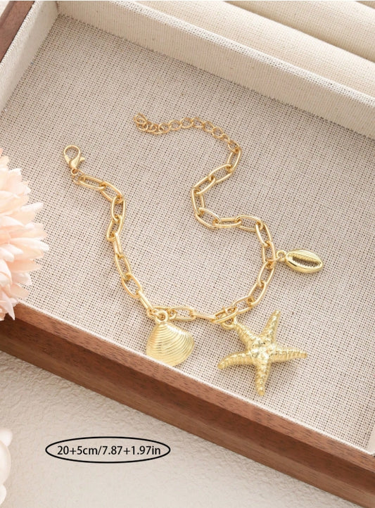 SHEIN 1 Pc Vacation Ocean Style CCB Starfish Shell Women's Boho Ankle Chain,