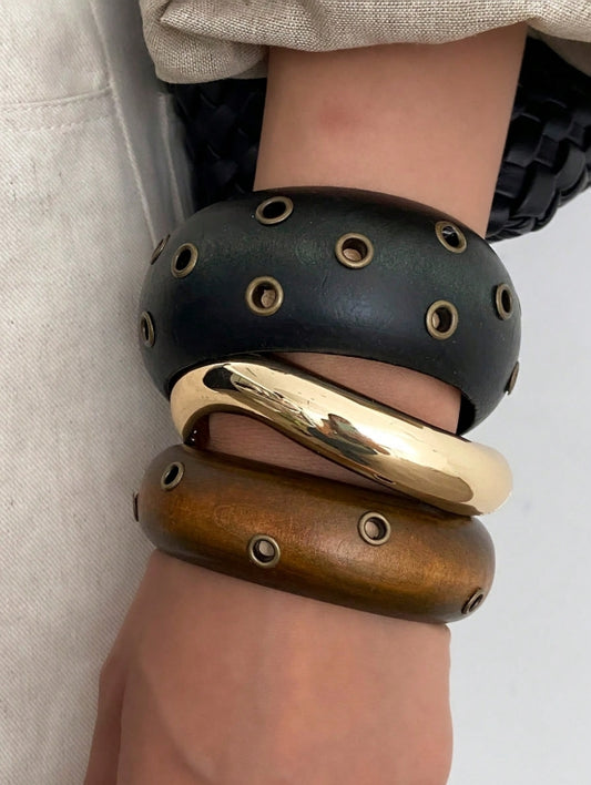 1pc/3pcs/Set Bohemian Geometric Asymmetrical Arc Wooden Cuff Bracelet