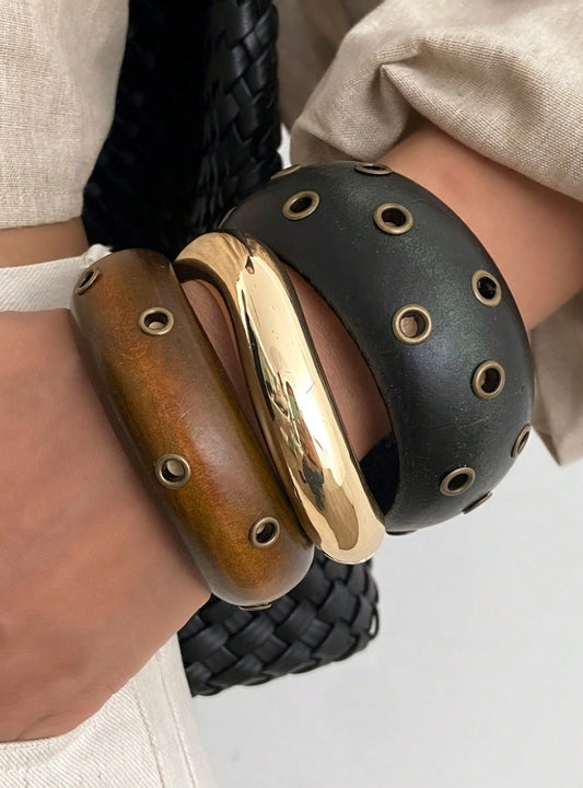 1pc/3pcs/Set Bohemian Geometric Asymmetrical Arc Wooden Cuff Bracelet