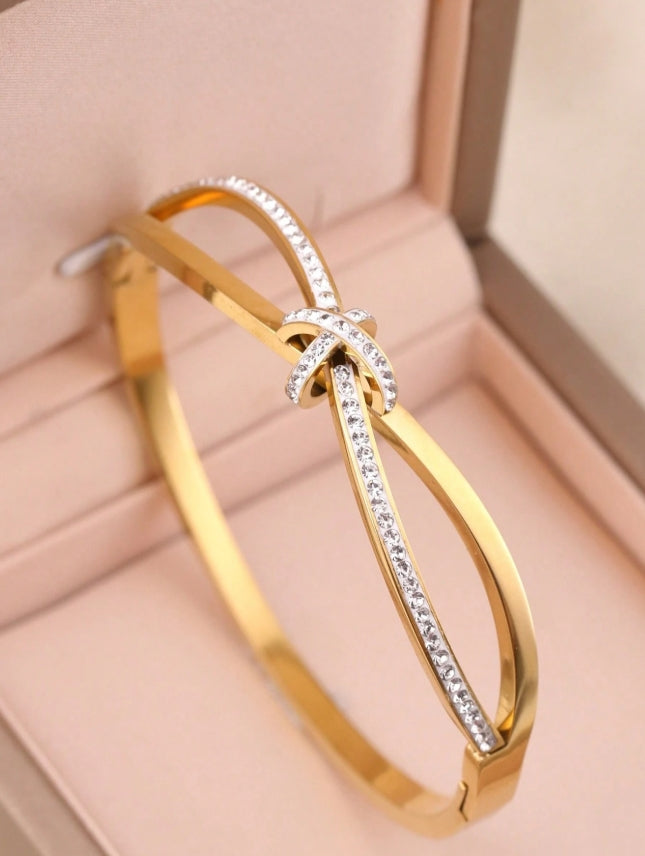 SHEIN  3pcs Elegant Luxury Stainless Steel Women Gold Zirconia Bracelet, Suitable For Daily Wear