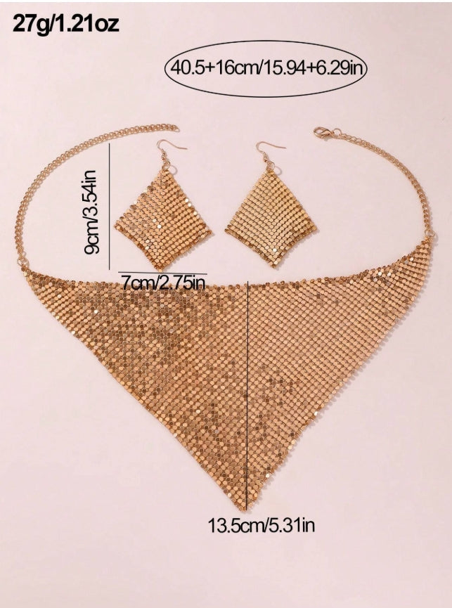 SHEIN NAIZHU 3pcs/Set Fashionable Women's Exaggerated Leopard Print Metal Texture Necklace & Earrings Set For Party