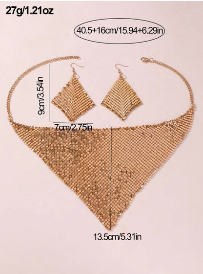 SHEIN NAIZHU 3pcs/Set Fashionable Women's Exaggerated Leopard Print Metal Texture Necklace & Earrings Set For Party