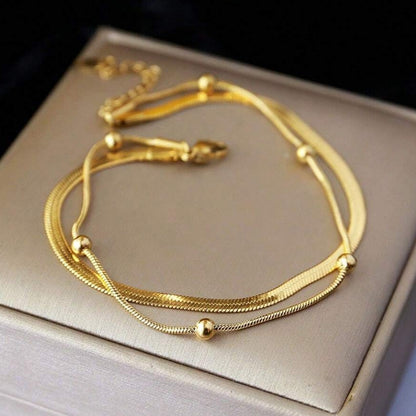 SHEIN 316L Stainless Steel Gold Plated Double Layer Anklet, Women Girls New Waterproof Jewelry Gift Party