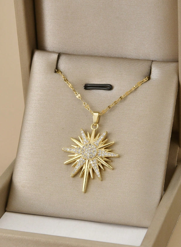 SHEIN 1pc Fashionable Stainless Steel Star, Sunflower & Snowflake Luxury Necklace For Women