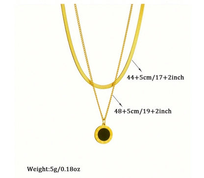 SHEIN 2pcs/Set Stainless Steel Minimalist Black Roman Coin Pendant Blade Chain Necklaces