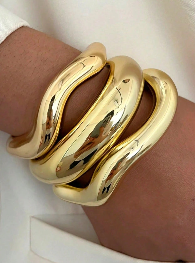 3pcs Vintage Exaggerated Luxurious Gold Resin Open Bangle Set, Women Everyday/Party/Wedding Jewelry Accessories
