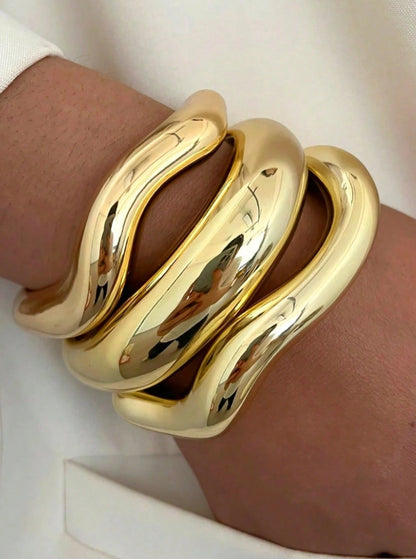 3pcs Vintage Exaggerated Luxurious Gold Resin Open Bangle Set, Women Everyday/Party/Wedding Jewelry Accessories