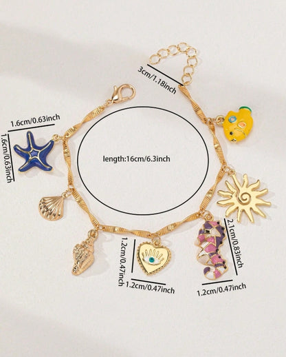 SHEIN 1pc Enamel Starfish, Seahorse, Shell Heart Charm Decor Bracelet (Women)