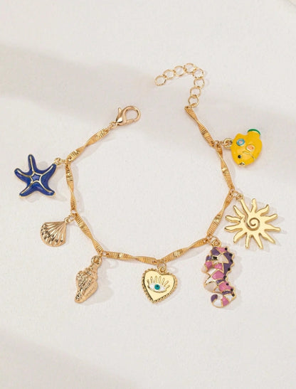 SHEIN 1pc Enamel Starfish, Seahorse, Shell Heart Charm Decor Bracelet (Women)