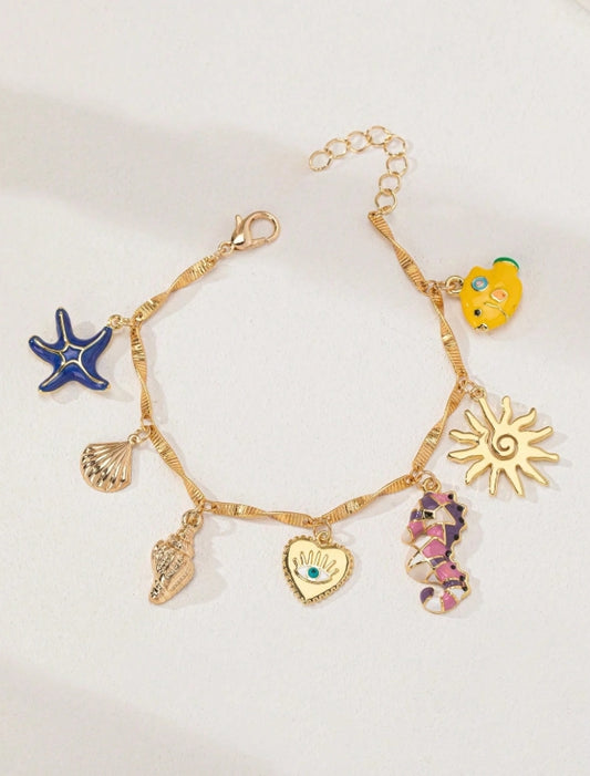 SHEIN 1pc Enamel Starfish, Seahorse, Shell Heart Charm Decor Bracelet (Women)