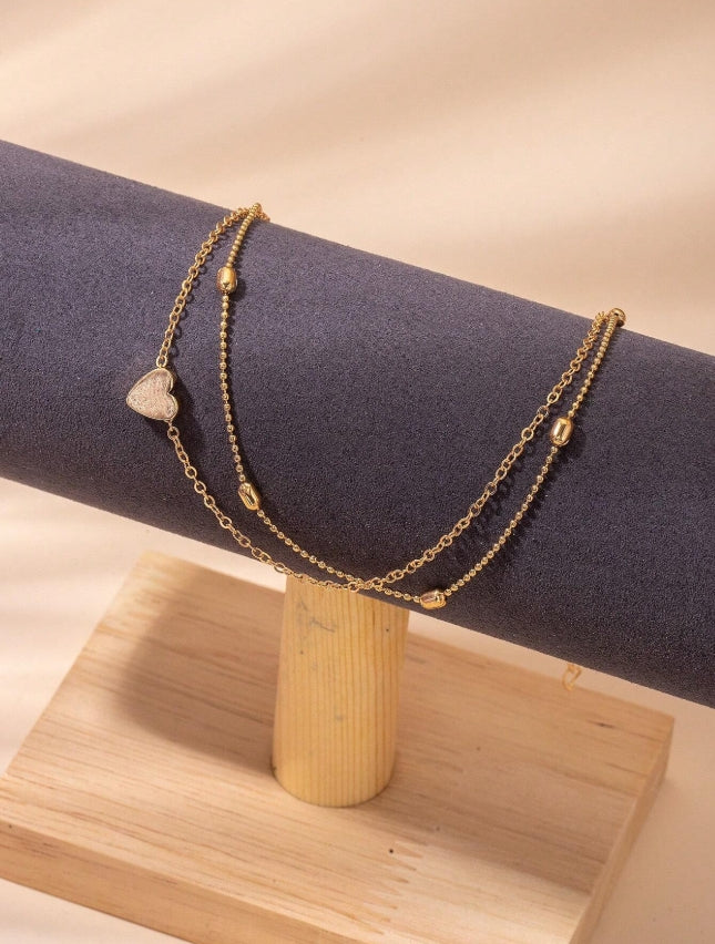 SHEIN  1 Piece Of European And American, Fashionable, Minimalist Love Shaped Double Layered Ankle Chain
