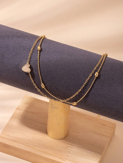 SHEIN  1 Piece Of European And American, Fashionable, Minimalist Love Shaped Double Layered Ankle Chain