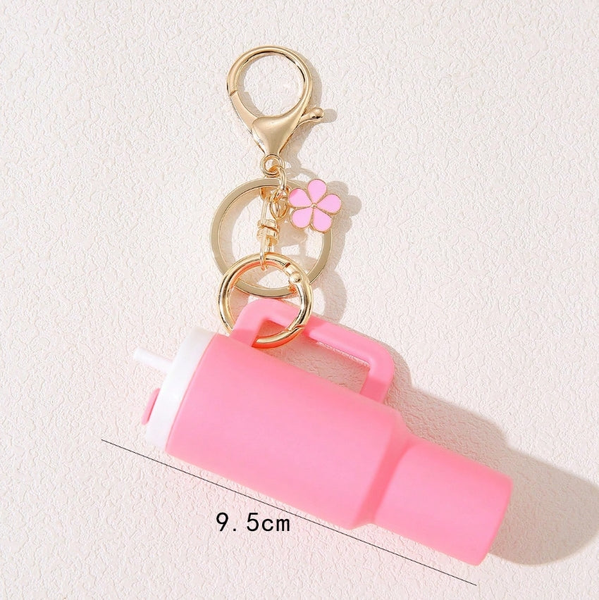 SHEIN Cup Mini Tumbler Keychain Accessories Cute Cup Keychain With Flower Purse Handbag
