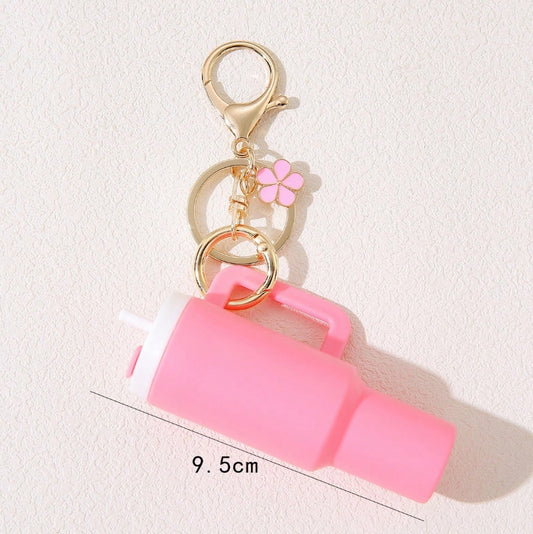 SHEIN Cup Mini Tumbler Keychain Accessories Cute Cup Keychain With Flower Purse Handbag