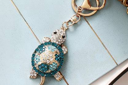 SHEINColorful Rhinestone Cute Turtle Shaped Creative Metal Keychain, Car Pendant Car Accessories Bag