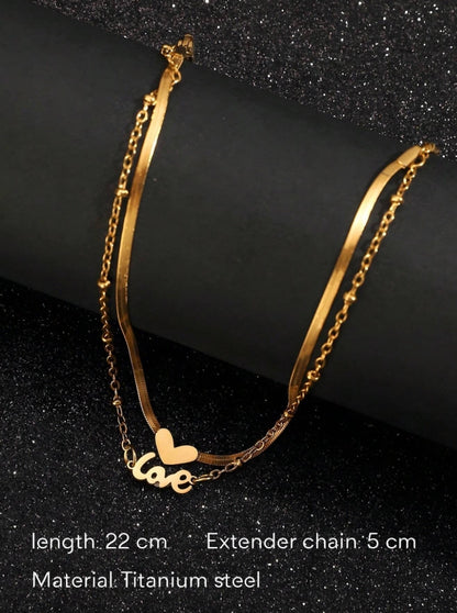 SHEIN A High-End Anklet Love Love Double-Layered Anklet Titanium Steel Non-Fading