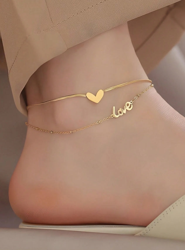 SHEIN A High-End Anklet Love Love Double-Layered Anklet Titanium Steel Non-Fading