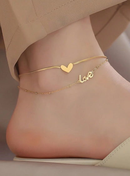 SHEIN A High-End Anklet Love Love Double-Layered Anklet Titanium Steel Non-Fading