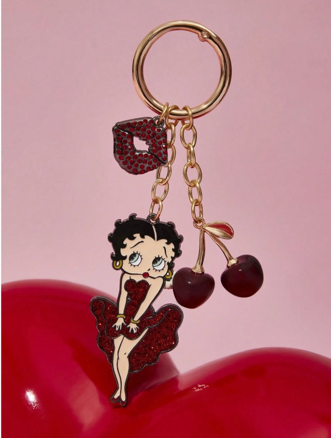 SHEIN  Fashionable & Elegant 3 D Cherry Shiny Alloy Keychain Cute Cartoon Bag