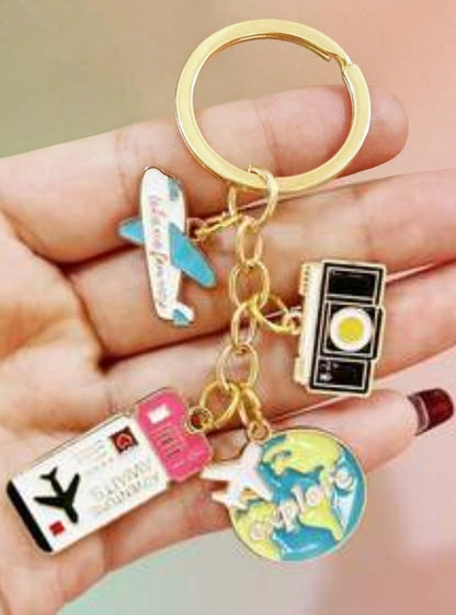 SHEIN 1pc New Enamel Airplane Globe Keychain, Fashion Travel Keychain, Box Bag Pendant
