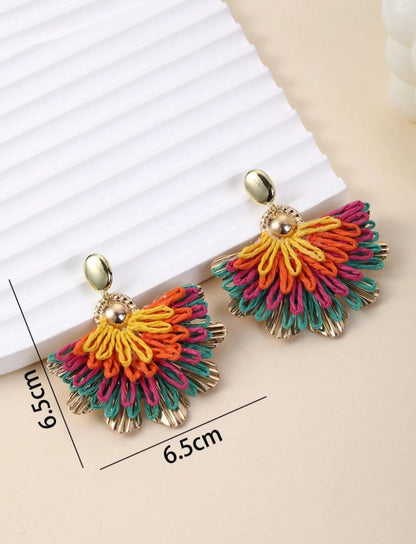 SHEIN 1 Pair Handmade Colorful Contrast Effect Phoenix Tail Flower Pendant Earrings