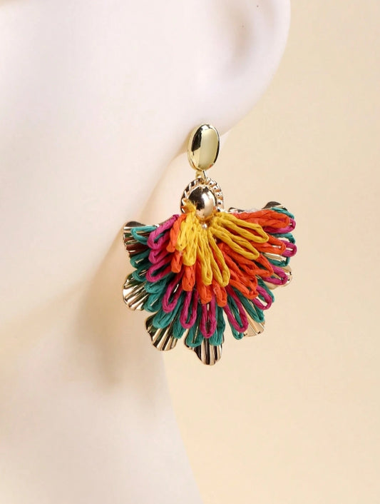 SHEIN 1 Pair Handmade Colorful Contrast Effect Phoenix Tail Flower Pendant Earrings