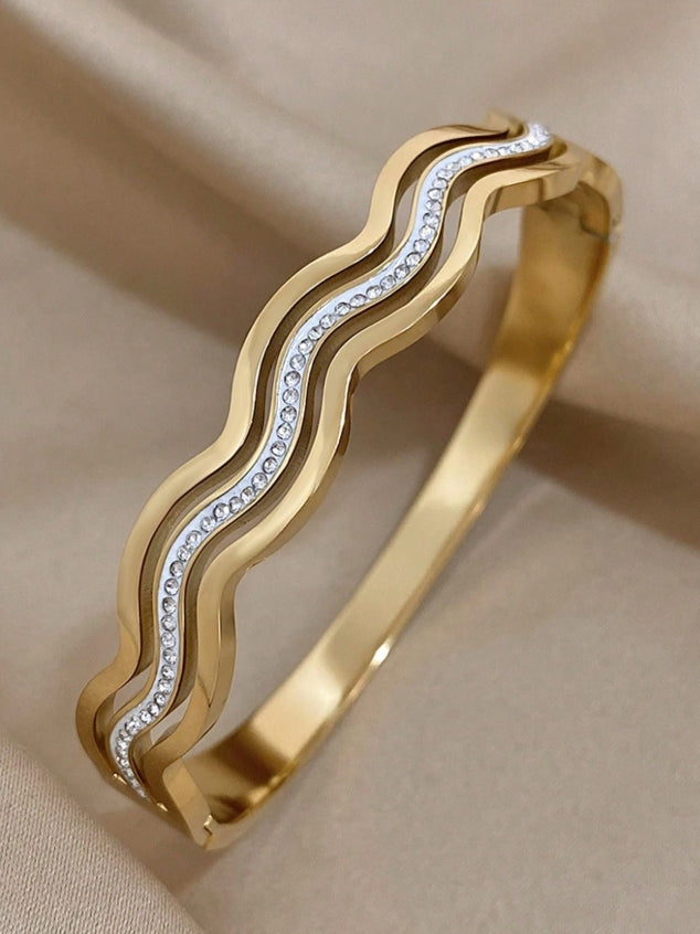 SHEIN 1 Pc Sea Wave Bangle Bracelets For Women Elegant Stackable Stainless Steel Cuff Bracelet
