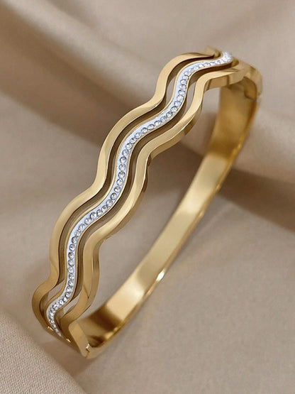 SHEIN 1 Pc Sea Wave Bangle Bracelets For Women Elegant Stackable Stainless Steel Cuff Bracelet