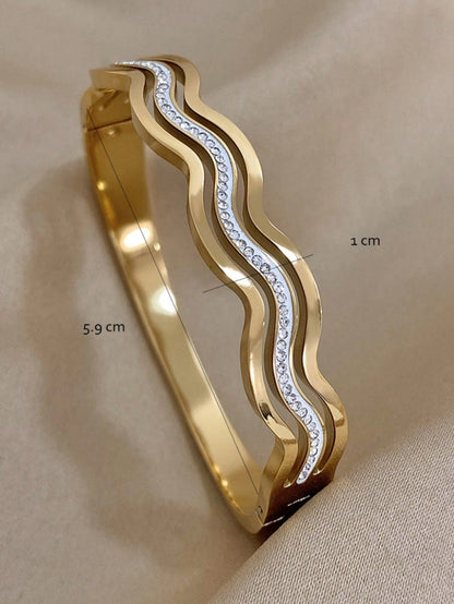 SHEIN 1 Pc Sea Wave Bangle Bracelets For Women Elegant Stackable Stainless Steel Cuff Bracelet