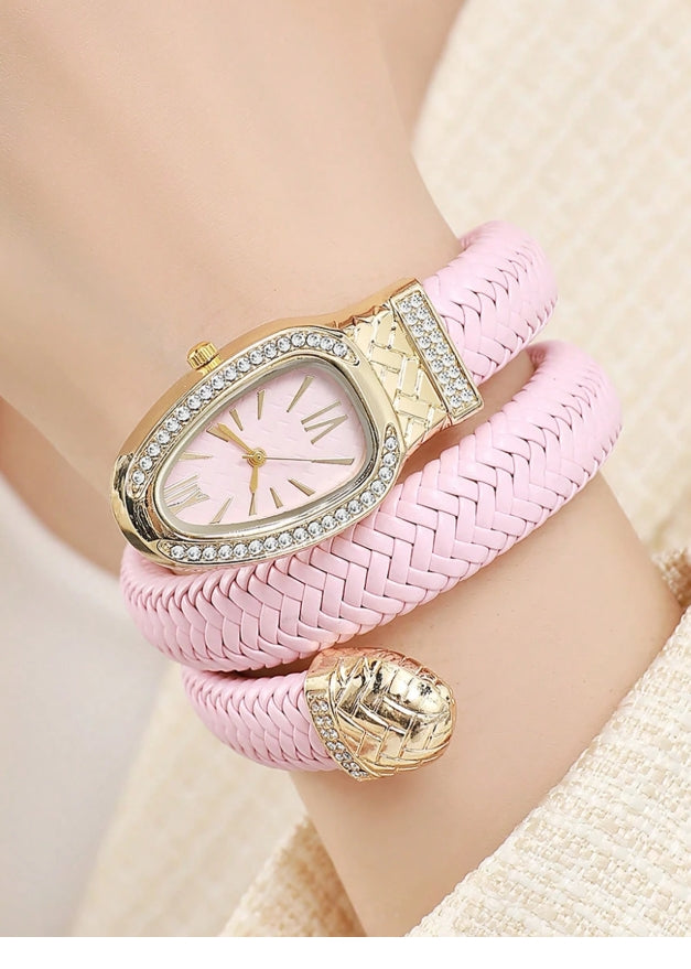 SHEIN 1pc/Set New Fashion Creative Snake Coil Steel Band Quartz Watch For Women