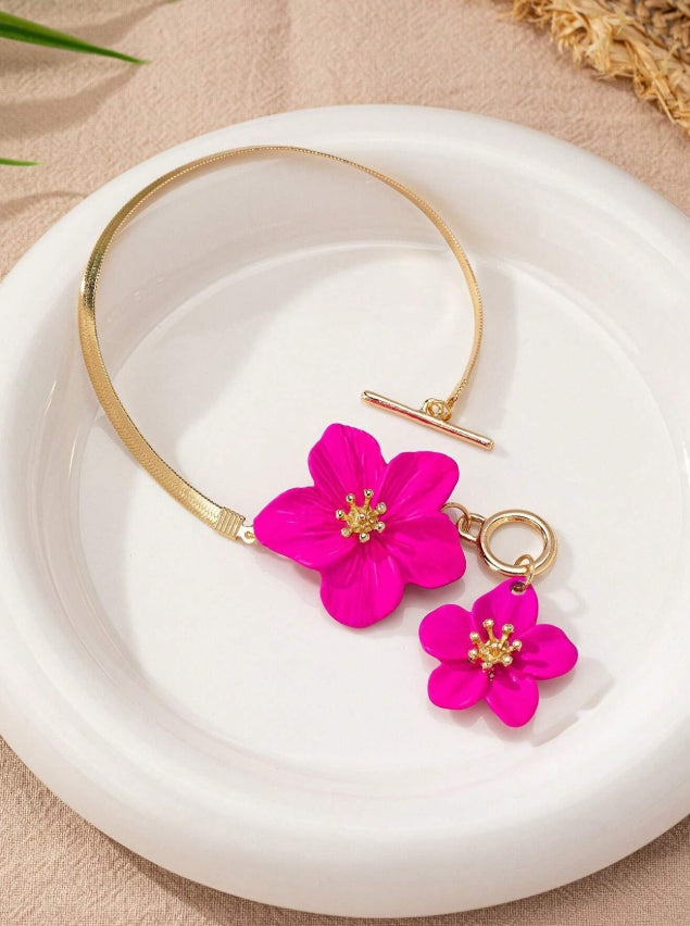SHEIN 1pc Fashionable White Floral Spray Painting Elegant Simple Anklet For Women