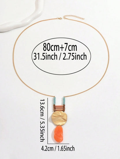 SHEIN 1pc Fashion Casual Necklace, Acrylic Crystal & Geometric Metal Pendant