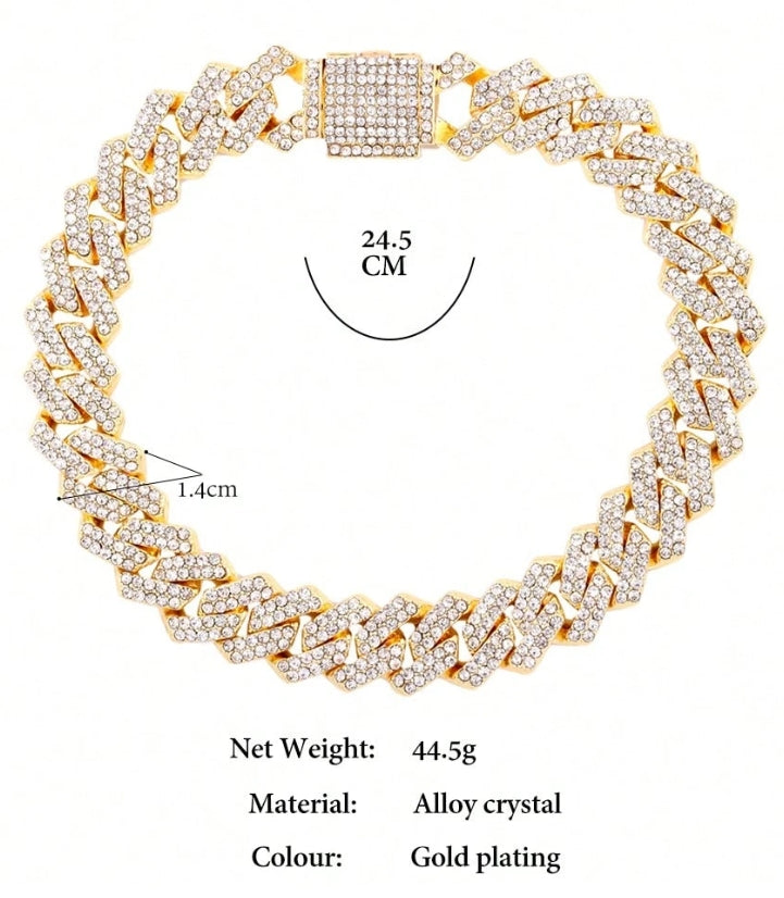 SHEIN Fashion Bling Paved Rhinestone Prong Cuban Chain Bracelet @ ANKLET For Women