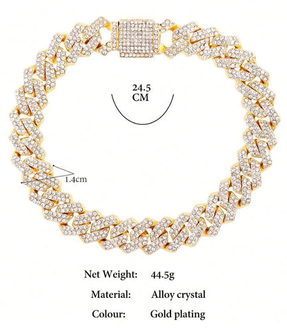 SHEIN Fashion Bling Paved Rhinestone Prong Cuban Chain Bracelet @ ANKLET For Women