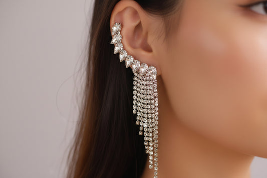 SHEIN  1PAIR LUXURY RHINESTONE ENCRUSTED ROUND LONG EARRINGS