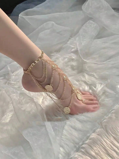 SHEIN 1pc Tassel Multi Layer Foot Chain For Women's Exotic Style Anklet