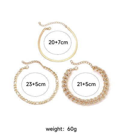 SHEIN 3pcs/set Rhinestone Decor Anklet