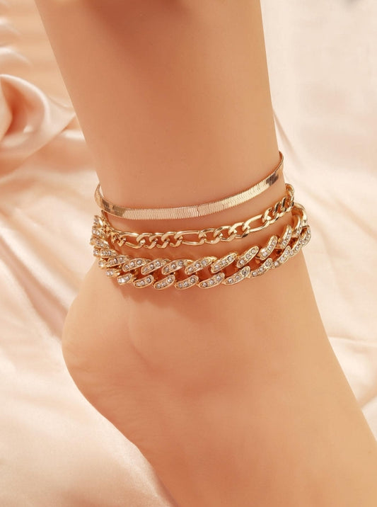 SHEIN 3pcs/set Rhinestone Decor Anklet