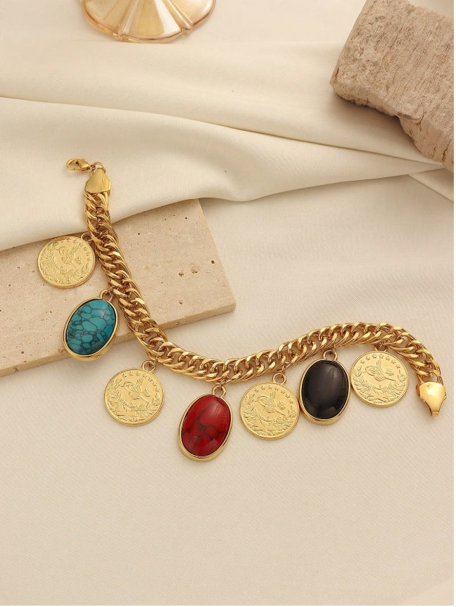 SHEIN 1pc Elegant Vintage Copper Alloy Gold-Plated Coin &