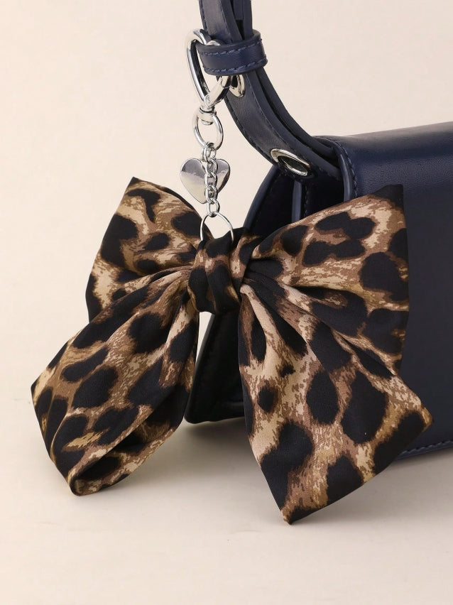 SHEIN 1pc Fashionable Leopard Print Bow Heart Shaped Keychain Bag Charm,