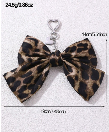 SHEIN 1pc Fashionable Leopard Print Bow Heart Shaped Keychain Bag Charm,