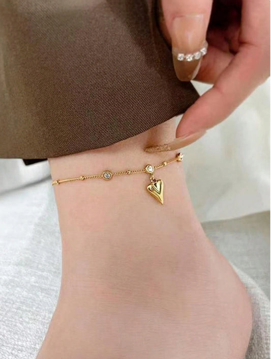 SHEIN 1pc Minimalist Style Stainless Steel Anklet With Heart-Shaped Pendant